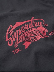 Superdry Mid Back in Black Loose 100% Cotton Biker Rock Graphic T-Shirt - Image 7 of 7