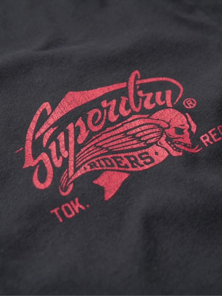 Superdry Mid Back in Black Loose 100% Cotton Biker Rock Graphic T-Shirt - Image 7 of 7