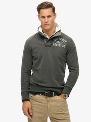 Superdry Washed Black 100% Cotton Vintage Athletic Henley Hoodie - Image 1 of 6