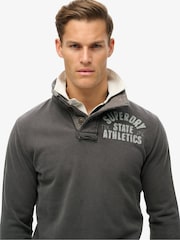 Superdry Washed Black 100% Cotton Vintage Athletic Henley Hoodie - Image 3 of 6