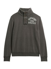 Superdry Washed Black 100% Cotton Vintage Athletic Henley Hoodie - Image 4 of 6