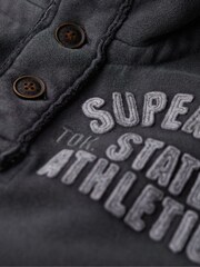 Superdry Washed Black 100% Cotton Vintage Athletic Henley Hoodie - Image 6 of 6