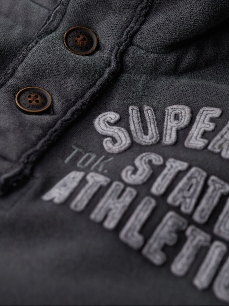 Superdry Washed Black 100% Cotton Vintage Athletic Henley Hoodie - Image 6 of 6 Superdry Washed Black 100% Cotton Vintage Athletic Henley Hoodie - Image 6 of 6