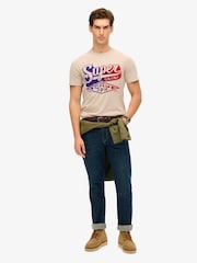 Superdry Cream Flocked Faded Graphic T-Shirt - Image 1 of 1