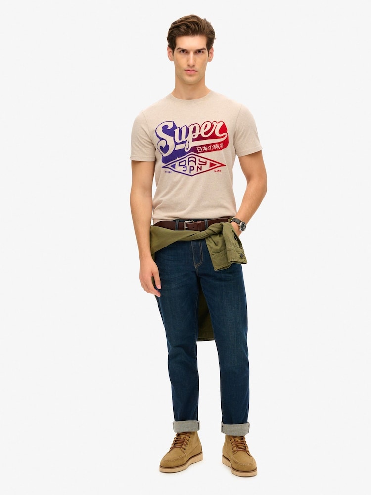 Superdry Cream Flocked Faded Graphic T-Shirt - Image 1 of 1