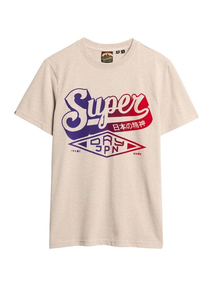 Superdry Cream Flocked Faded Graphic T-Shirt - Image 3 of 5
