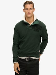 Superdry Academy Dark Green Vintage Athletic Henley 100% Cotton Jumper - Image 1 of 6