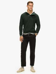 Superdry Academy Dark Green Vintage Athletic Henley 100% Cotton Jumper - Image 2 of 6