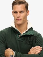 Superdry Academy Dark Green Vintage Athletic Henley 100% Cotton Jumper - Image 3 of 6