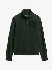 Superdry Academy Dark Green Vintage Athletic Henley 100% Cotton Jumper - Image 4 of 6