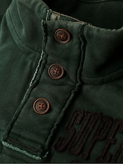 Superdry Academy Dark Green Vintage Athletic Henley 100% Cotton Jumper - Image 5 of 6