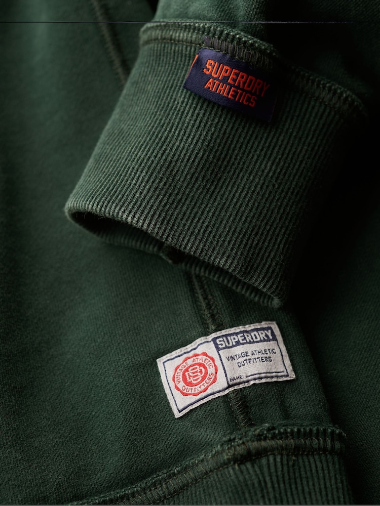 Superdry Academy Dark Green Vintage Athletic Henley 100% Cotton Jumper - Image 6 of 6