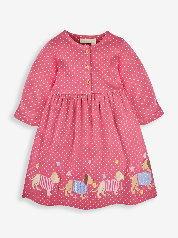 JoJo Maman Bébé Raspberry Pink Sausage Dog Appliqué Button Front Dress - Image 1 of 3