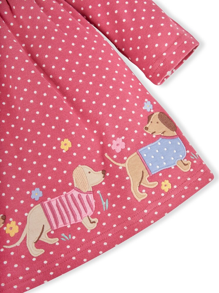 JoJo Maman Bébé Raspberry Pink Sausage Dog Appliqué Button Front Dress - Image 3 of 3