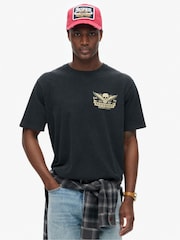 Superdry Heavy Metal Black Loose 100% Cotton Biker Rock Graphic T-Shirt - Image 1 of 7