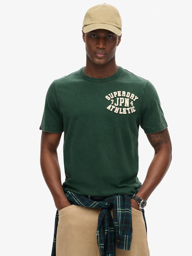 Superdry Green 100% Cotton Vintage Athletic Chest Short Sleeve T-Shirt - Image 1 of 6