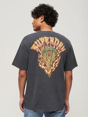 Superdry Black Loose 100% Cotton Biker Rock Graphic T-Shirt - Image 1 of 6
