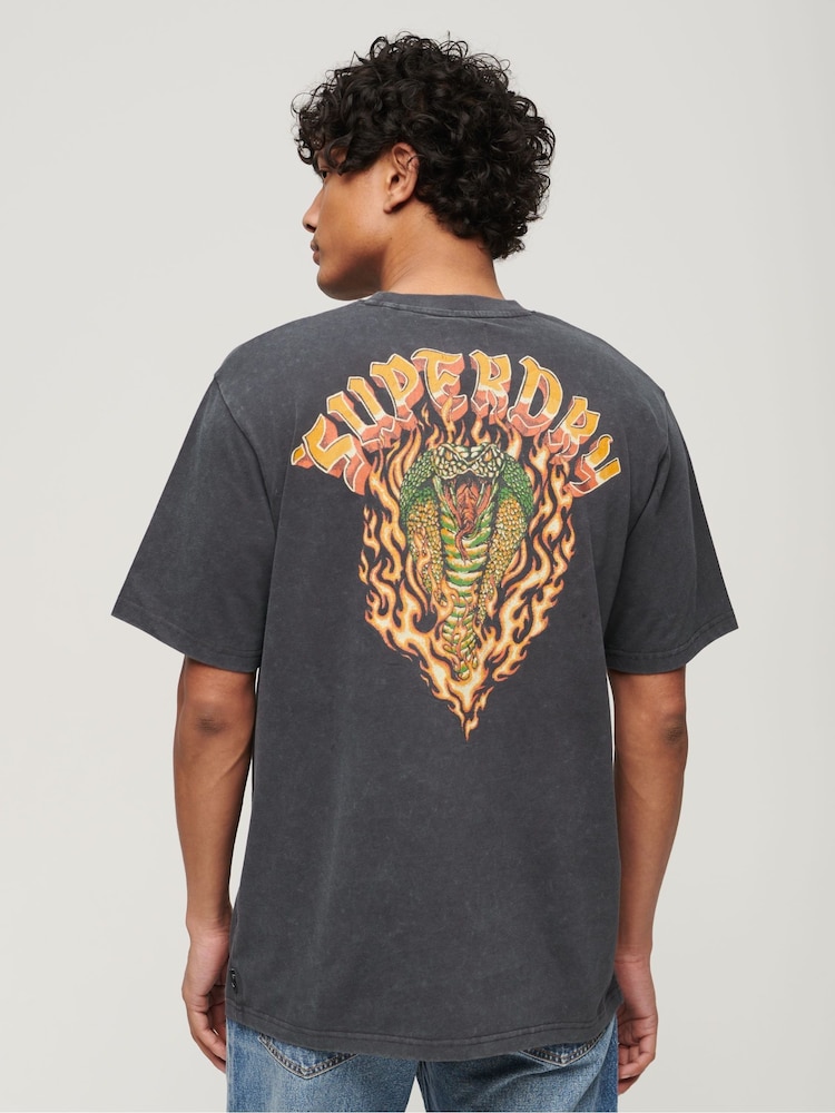 Superdry Black Loose 100% Cotton Biker Rock Graphic T-Shirt - Image 1 of 6