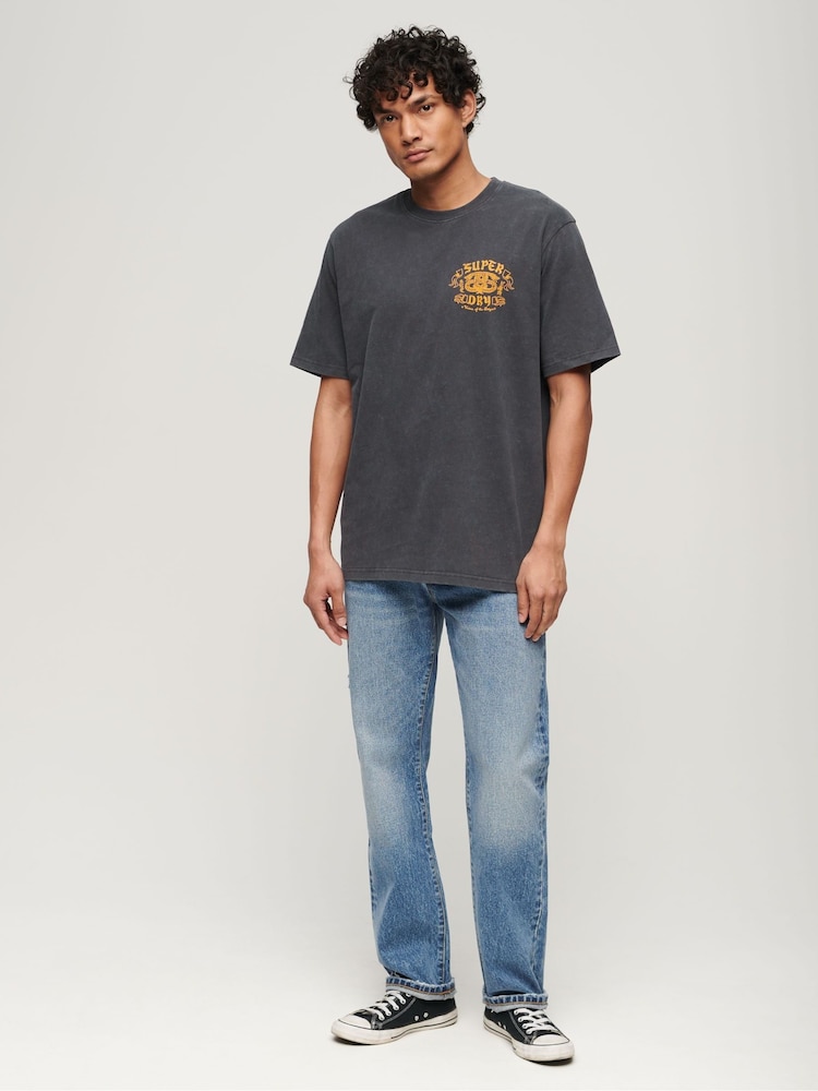 Superdry Black Loose 100% Cotton Biker Rock Graphic T-Shirt - Image 3 of 6
