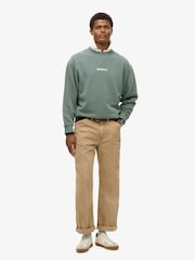 Superdry Stormy Weather Blue Army Khaki Micro Logo Graphic Loose Crew Neck Sweatshirt - Image 2 of 4