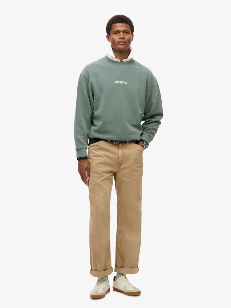 Superdry Stormy Weather Blue Army Khaki Micro Logo Graphic Loose Crew Neck Sweatshirt - Image 2 of 4
