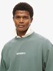 Superdry Stormy Weather Blue Army Khaki Micro Logo Graphic Loose Crew Neck Sweatshirt - Image 3 of 4