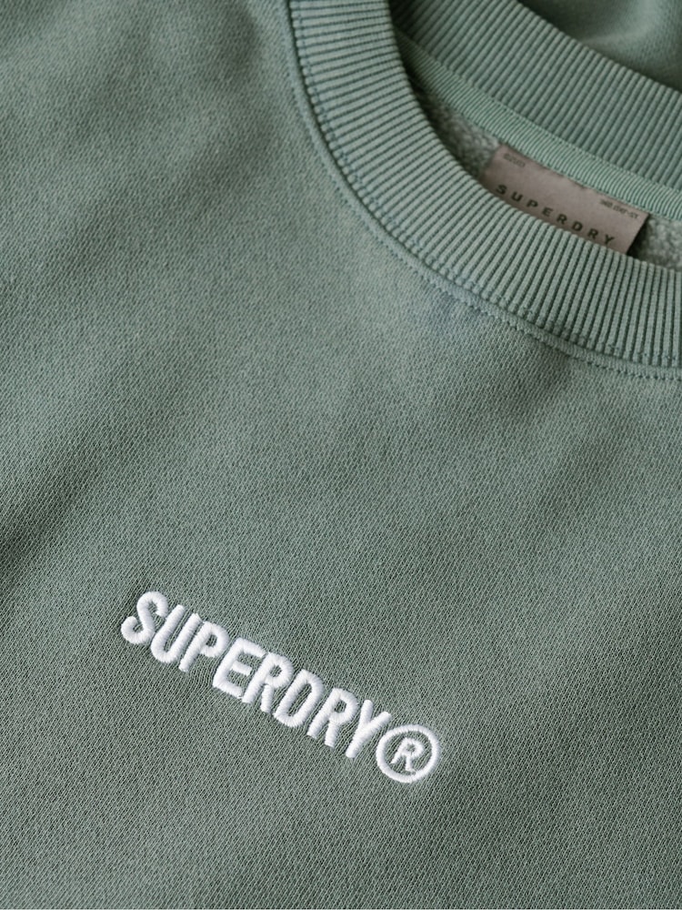 Superdry Stormy Weather Blue Army Khaki Micro Logo Graphic Loose Crew Neck Sweatshirt - Image 4 of 4