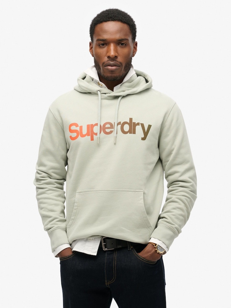 Superdry Puritan Grey Loose Core Logo Fade 100% Cotton Hoodie - Image 1 of 5