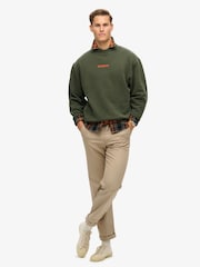 Superdry Army Khaki Army Khaki Micro Logo Graphic Loose Crew Neck Sweatshirt - Image 1 of 4