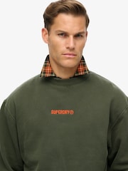 Superdry Army Khaki Army Khaki Micro Logo Graphic Loose Crew Neck Sweatshirt - Image 2 of 4