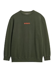 Superdry Army Khaki Army Khaki Micro Logo Graphic Loose Crew Neck Sweatshirt - Image 3 of 4