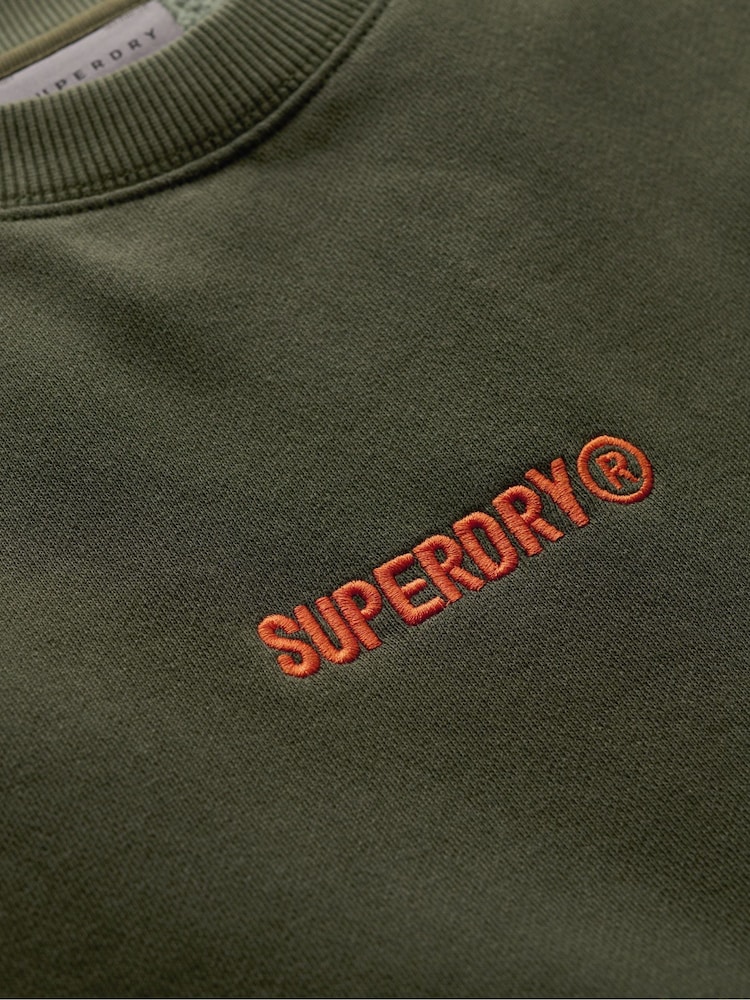 Superdry Army Khaki Army Khaki Micro Logo Graphic Loose Crew Neck Sweatshirt - Image 4 of 4