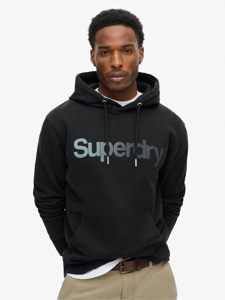 Superdry Black Loose Core Logo Fade 100% Cotton Hoodie - Image 1 of 7