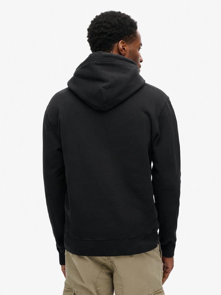 Superdry Black Loose Core Logo Fade 100% Cotton Hoodie - Image 2 of 7 Superdry Black Loose Core Logo Fade 100% Cotton Hoodie - Image 2 of 7