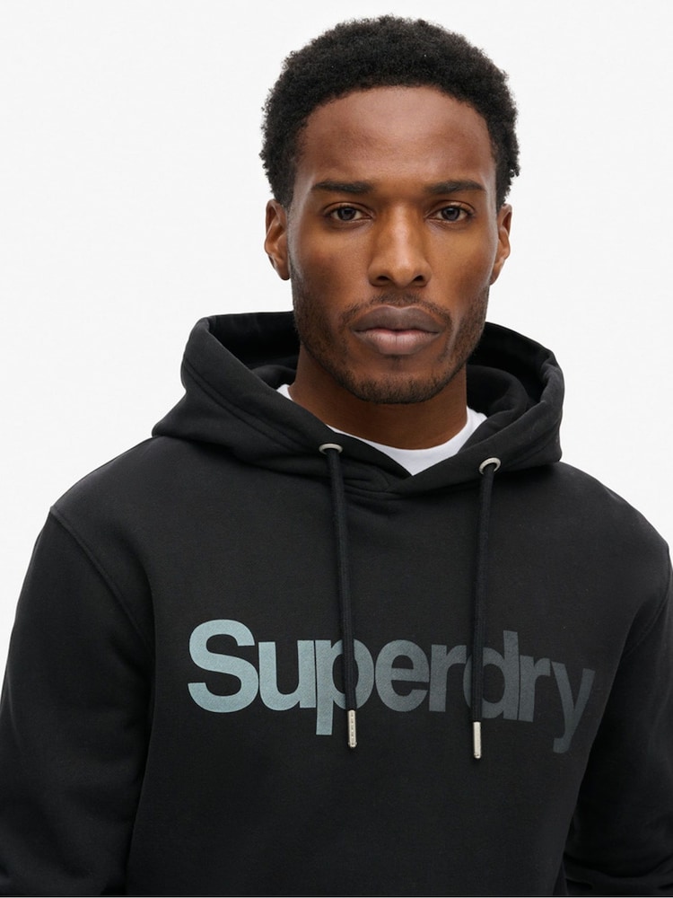 Superdry Black Loose Core Logo Fade 100% Cotton Hoodie - Image 4 of 7
