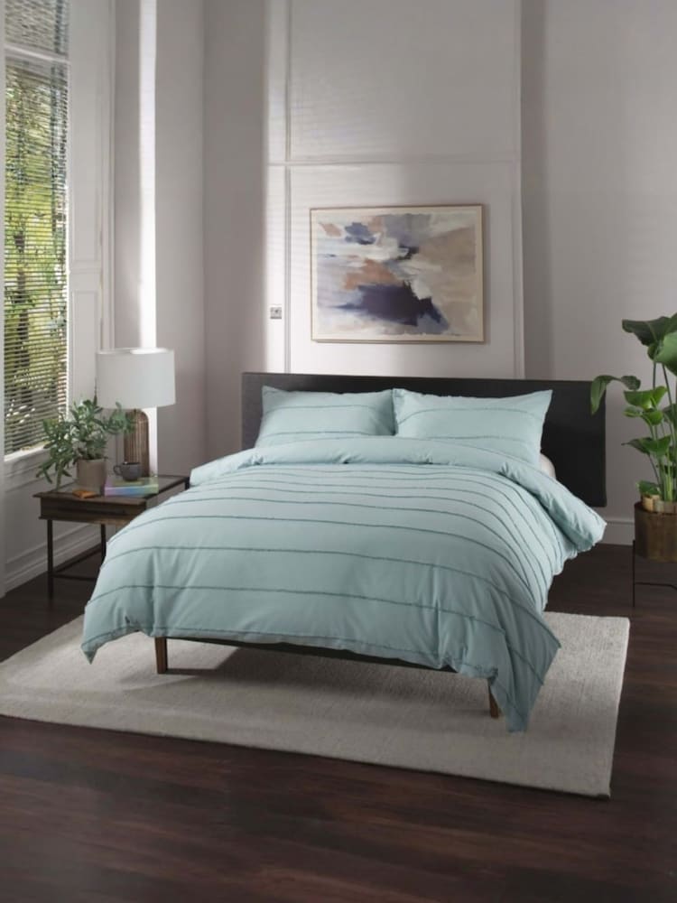 The Lyndon Company Duck Egg On The Line Duvet Cover and Pillowcase Set - Image 2 of 5 The Lyndon Company Duck Egg On The Line Duvet Cover and Pillowcase Set - Image 2 of 5