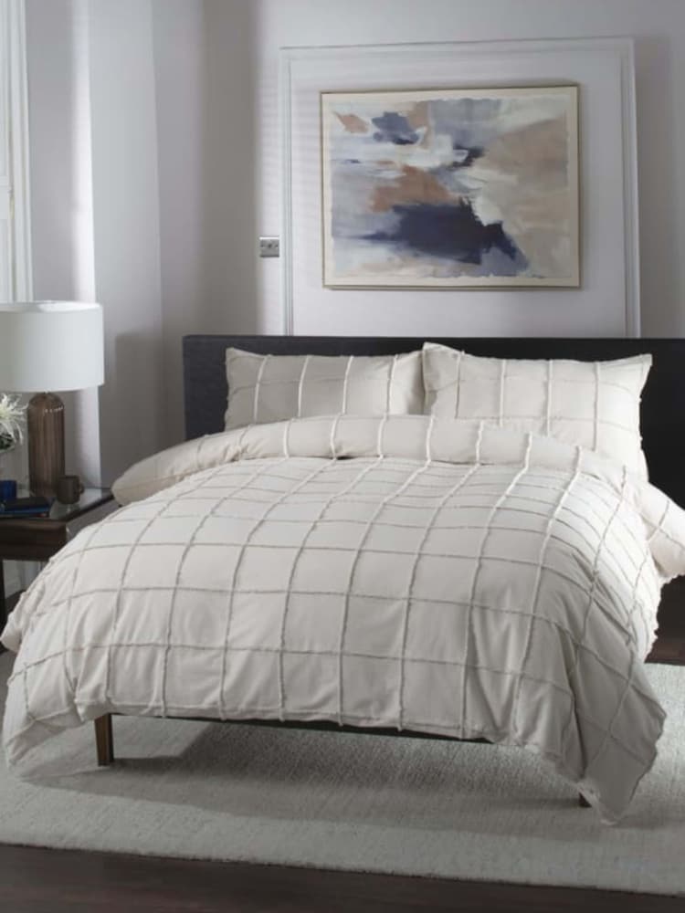 The Lyndon Company Natural Square Up Duvet Cover and Pillowcase Set - Image 2 of 6