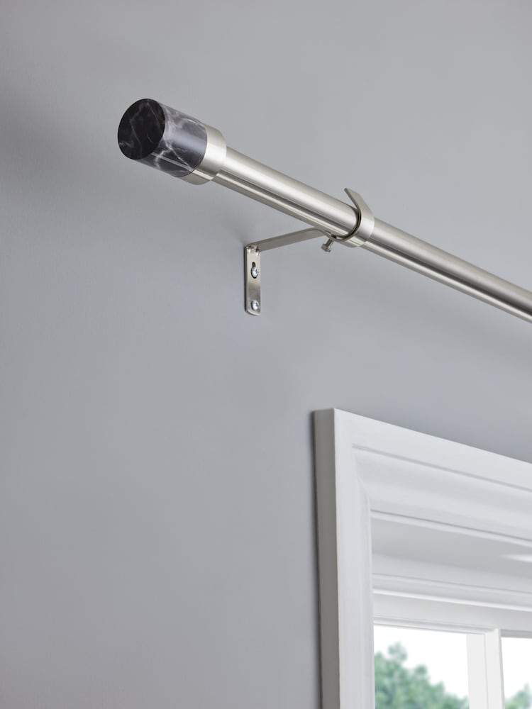 Brushed Silver Marble Finial Extendable Curtain Pole Kit - Image 2 of 2