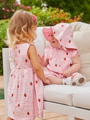 JoJo Maman Bébé Fresa de Niña Vestido Gingham bordado - Imagen 2 de 9