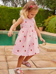 JoJo Maman Bébé Fresa de Niña Vestido Gingham bordado - Imagen 6 de 9