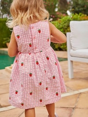 JoJo Maman Bébé Fresa de Niña Vestido Gingham bordado - Imagen 7 de 9