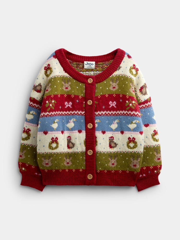 JoJo Maman Bébé Ivory Multi Character Fairisle Cardigan - Image 1 of 4 JoJo Maman Bébé Ivory Multi Character Fairisle Cardigan - Image 1 of 4