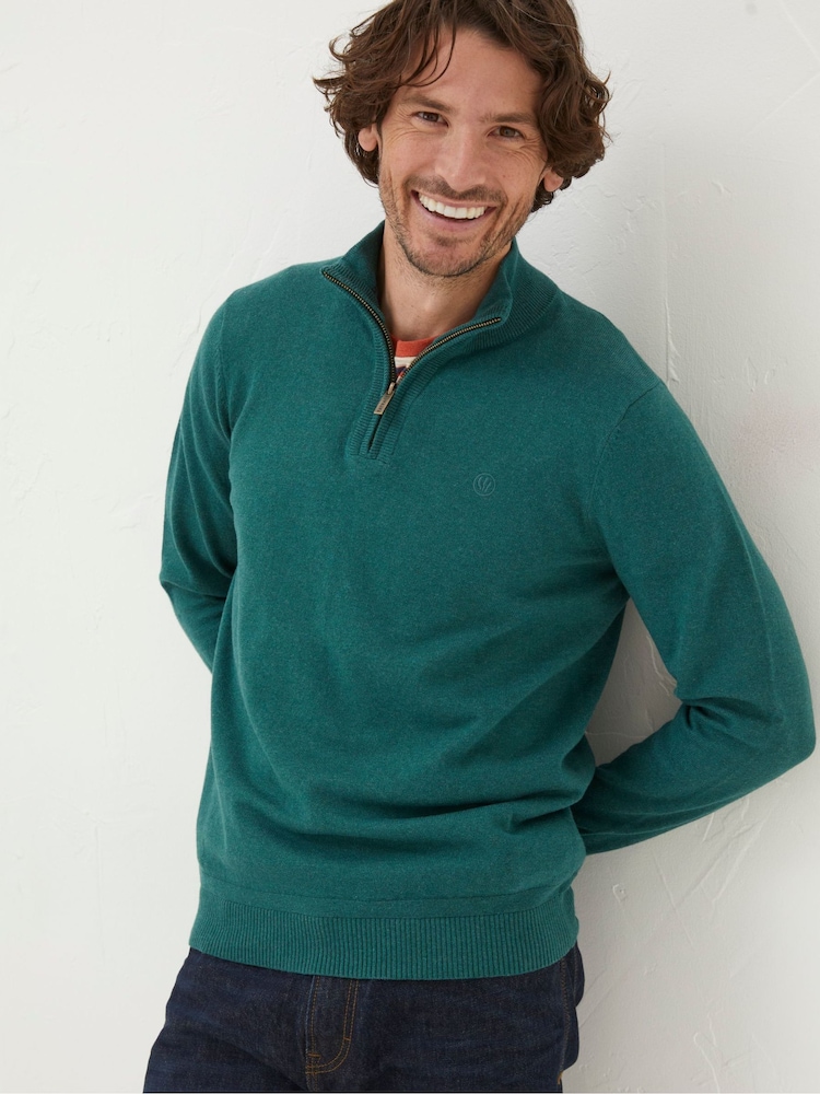 FatFace Green Braunton Half Zip Jumper - Image 1 of 5 FatFace Green Braunton Half Zip Jumper - Image 1 of 5