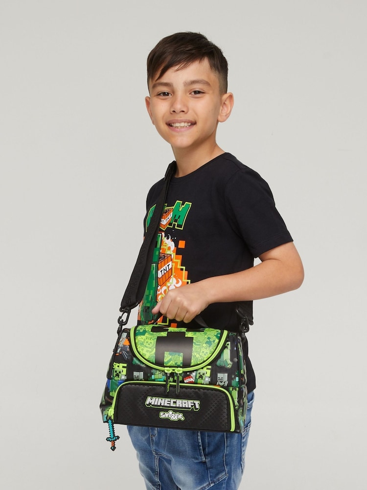 Smiggle Black/Green Minecraft Double Decker Lunchbox with Strap - Image 4 of 4
