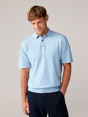 White/Light Blue Regular Fit Knitted Polo Shirts 2 Pack - Image 5 of 6