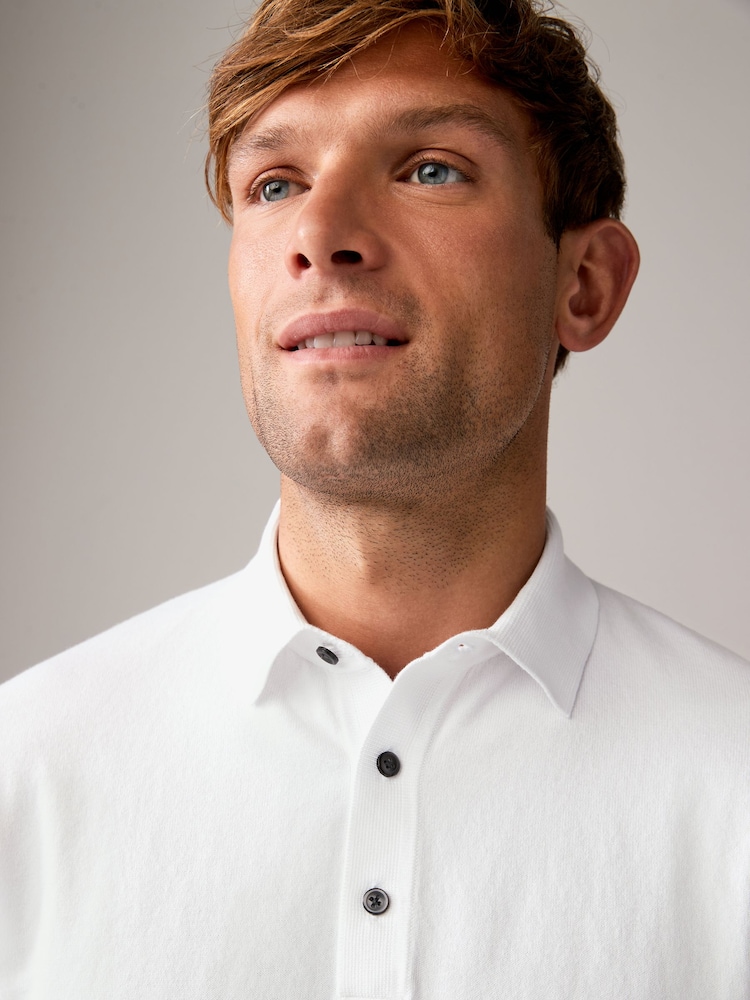 White/Light Blue Regular Fit Knitted Polo Shirts 2 Pack - Image 6 of 6