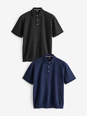 Black/Navy Blue Regular Fit Knitted Polo Shirts 2 Pack - Image 1 of 12