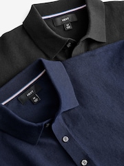 Black/Navy Blue Regular Fit Knitted Polo Shirts 2 Pack - Image 11 of 12