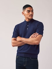 Black/Navy Blue Regular Fit Knitted Polo Shirts 2 Pack - Image 2 of 12