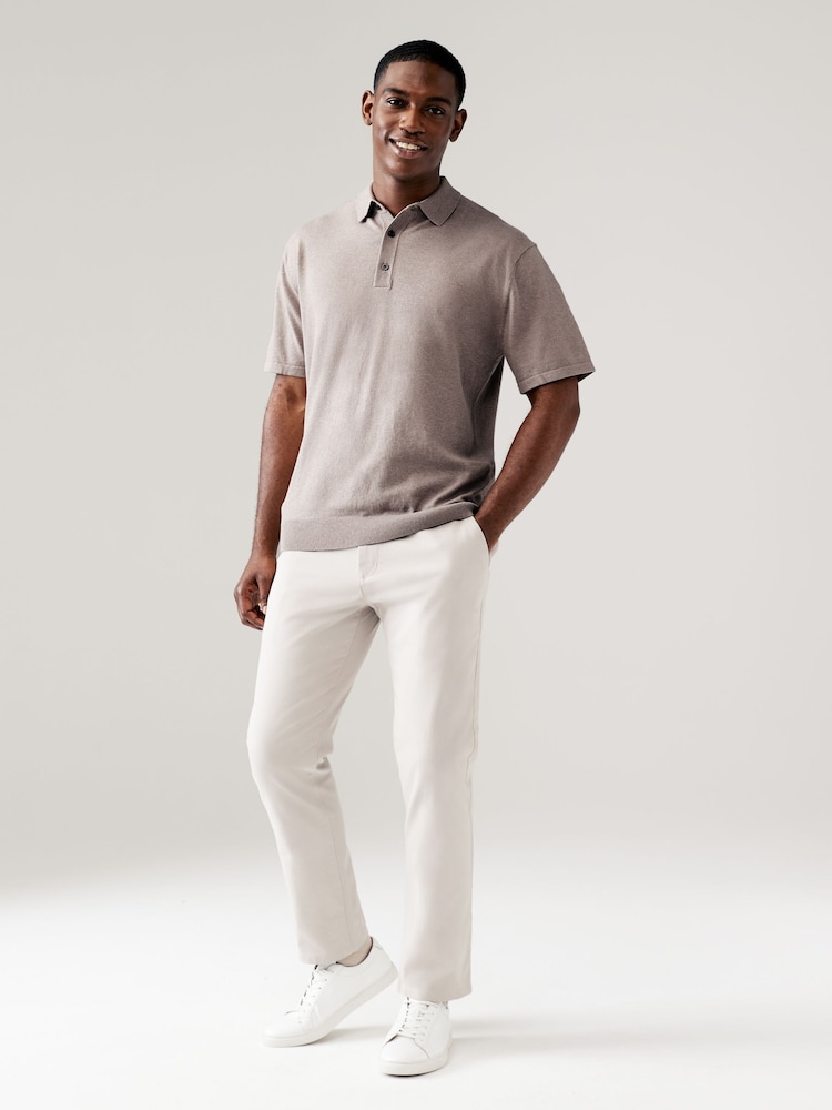 Neutral/Navy Blue Regular Fit Knitted Polo Shirts 2 Pack - Image 2 of 7
